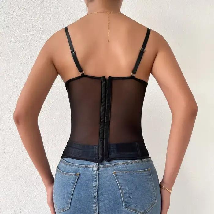 Corset Sexy en Dentelle Noire Transparente pour Femme