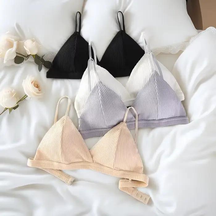 Soutien-gorge push-up en coton côtelé pour femme