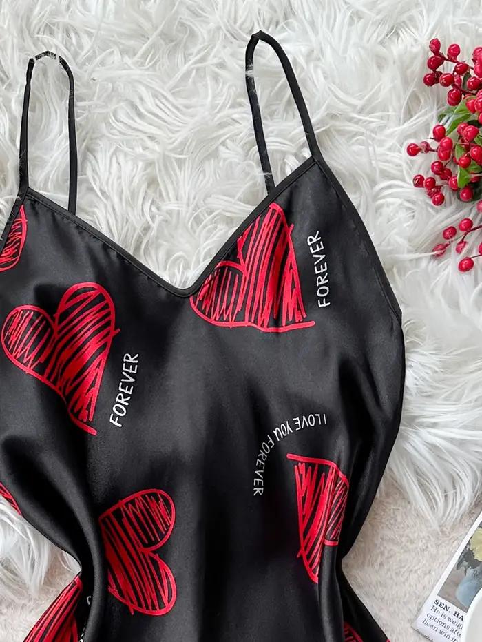 Chemise de nuit en Satin imprimé lèvres rouges pour la saint-valentin