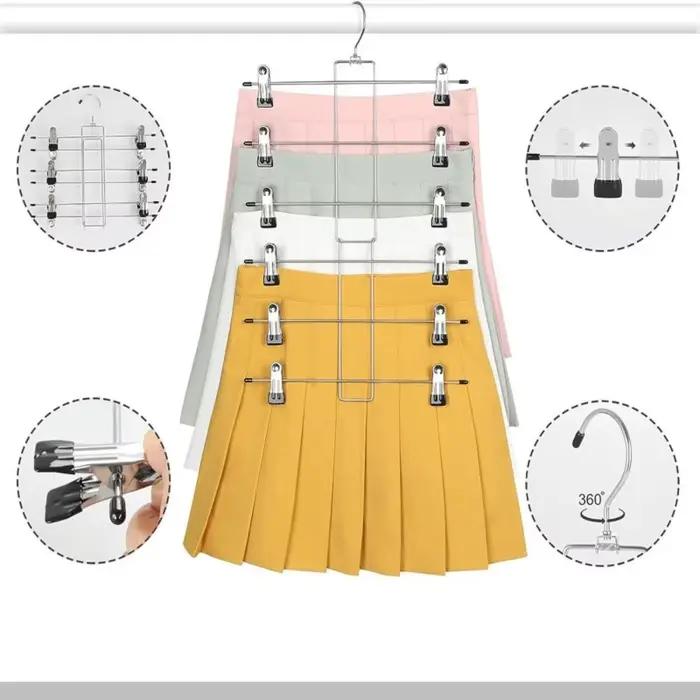 Cintres à 6 couches pour jupe et pantalon multicouches, Clips de suspension en métal antidérapants, support de rangement pour vêtements