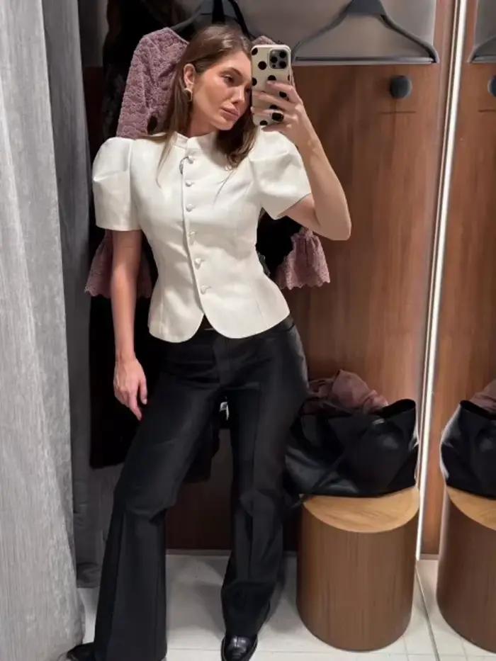 Chemise élégante à manches lanternes pour femme