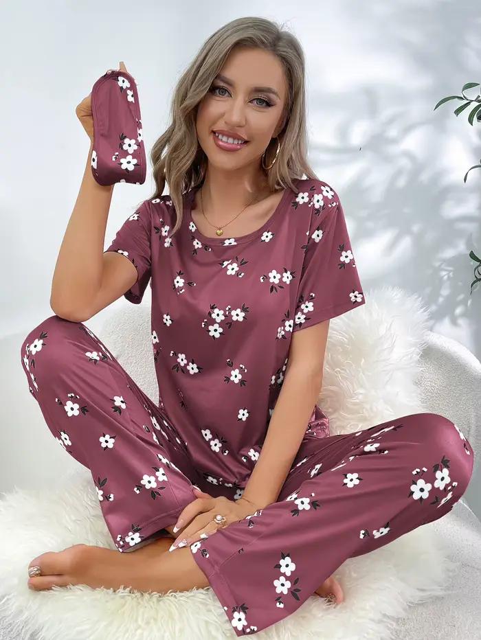 Pyjama à manches courtes pour femme, pantalon confortable, vêtements de maison décontractés, motif d'amour, nouveau