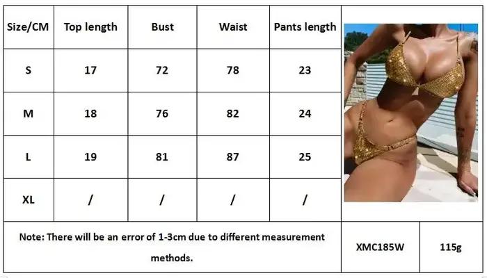 Maillot de bain scintillant doré pour femme 2026, bikini deux pièces brillant, sexy, col en V, bretelles, taille haute, dos nu, XMC185W