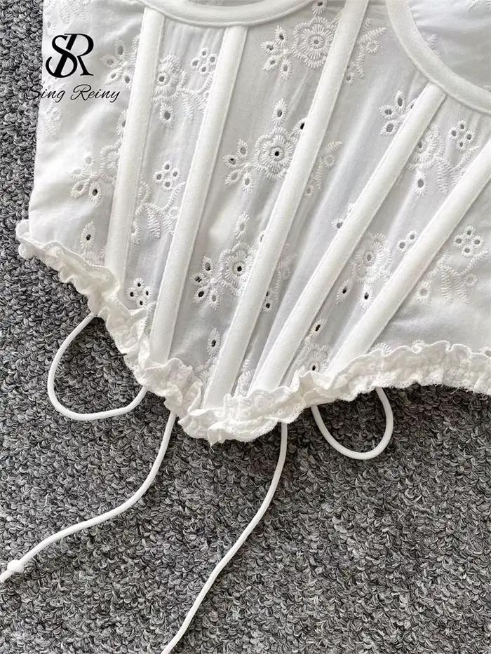 SINGREINY broderie florale Lingerie femmes sangle irrégulière Corset court débardeur sensuel français Hotsweet mince Sexy plage Camis