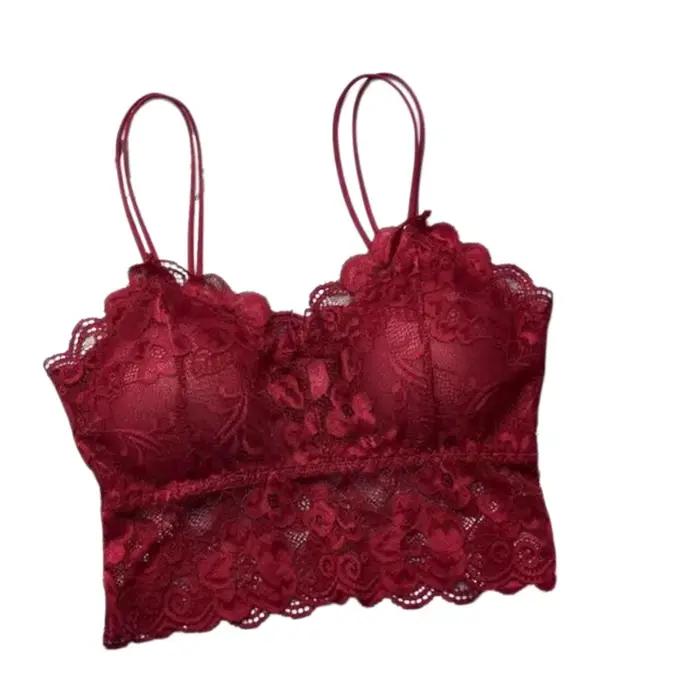 Bralette en dentelle florale pour femme – Crop top en dentelle festonnée à double bretelles avec bonnets rembourrés, caraco en dentelle transparente pour lingerie et usage quotidien