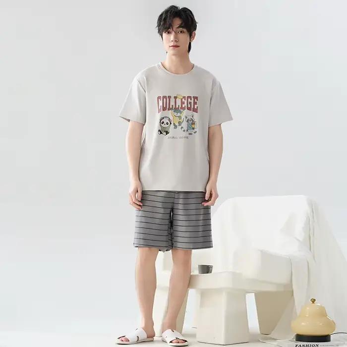 Grande taille M-4XL hommes pyjamas ensemble été 100% coton mignon dessin animé à manches courtes Pijama mâle décontracté vêtements de nuit