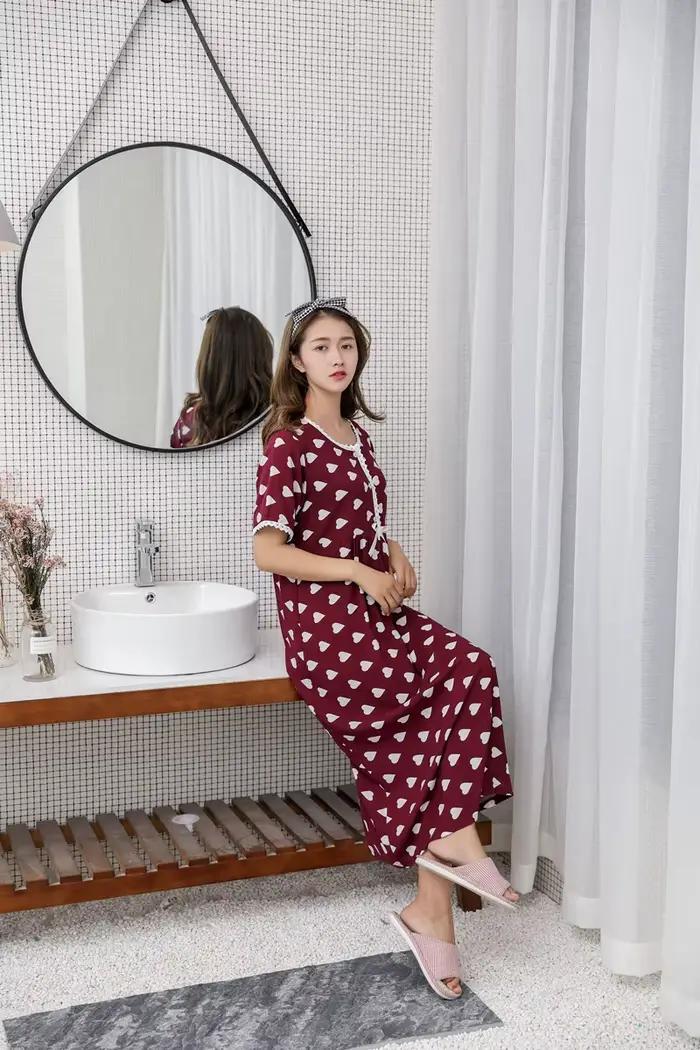 Fdfklak lâche gros chemises de nuit femmes à manches courtes robe longue imprimé coton vêtements de maison chemise