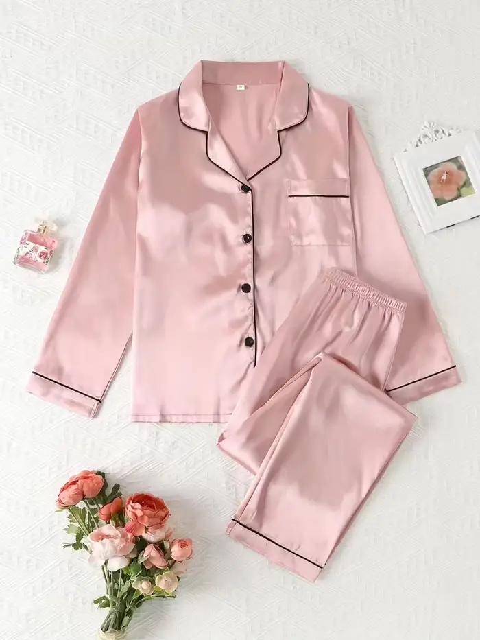 Ensemble pyjama en soie pour femmes, décontracté, doux, respirant et coupe décontractée, chemise longue, hauts et pantalons longs, vêtements de nuit, automne hiver