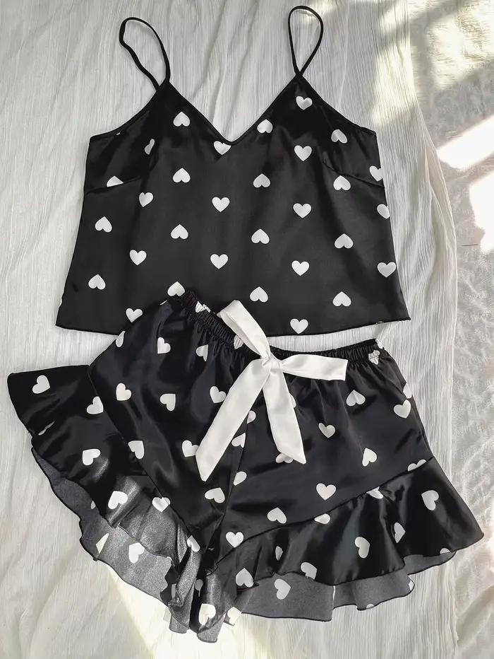 Pyjama mignon à imprimé cœur pour femme