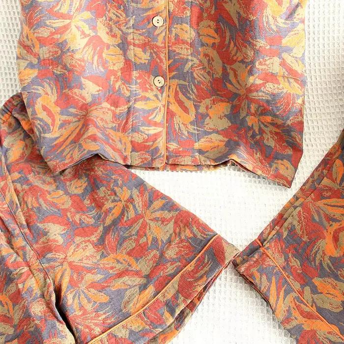 Ensemble de pyjama trois pièces en fil de coton jacquard pour femme