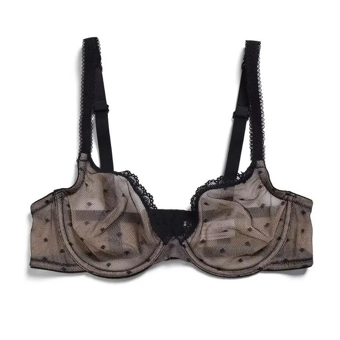 YBCG noir femmes soutien-gorge demi tasse dentelle Lingerie sans doublure à armatures Bralette maille creuse soutien-gorge Transparent pour les femmes grande taille sous-vêtements