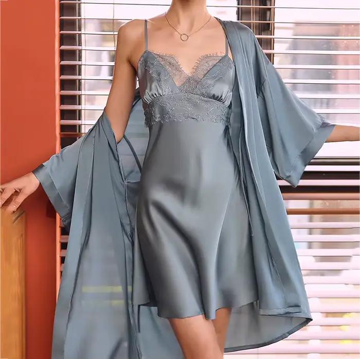 Blanc 5 pièces ensemble de sommeil Pyjamas dame dentelle Satin