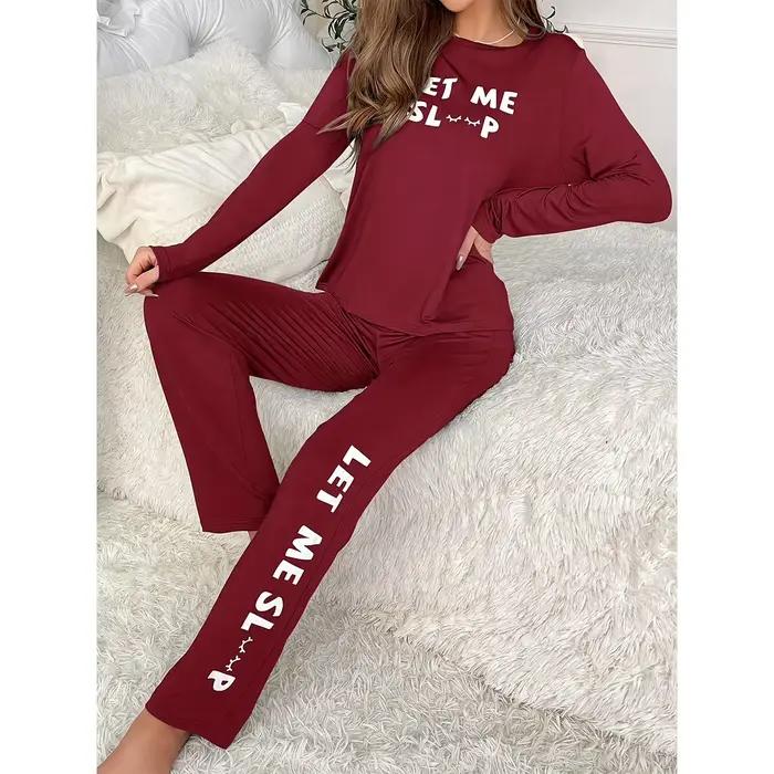 2025 Pyjama vêtements de détente lettre imprimer à manches longues haut et pantalon ample décontracté deux pièces