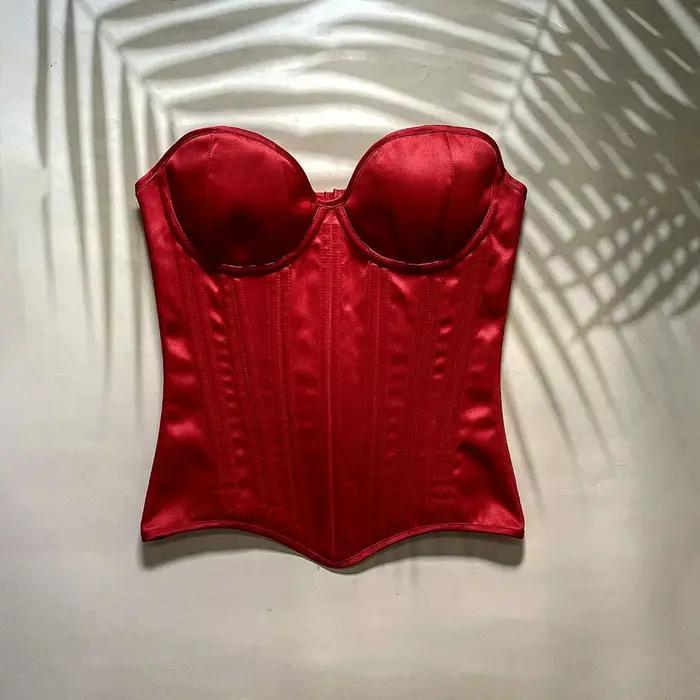 Corset Bustier avec bonnets pour femmes, corsage Vintage, serré à lacets, Double désossé, façonnant la taille, Chinner de mariage, Satin rouge