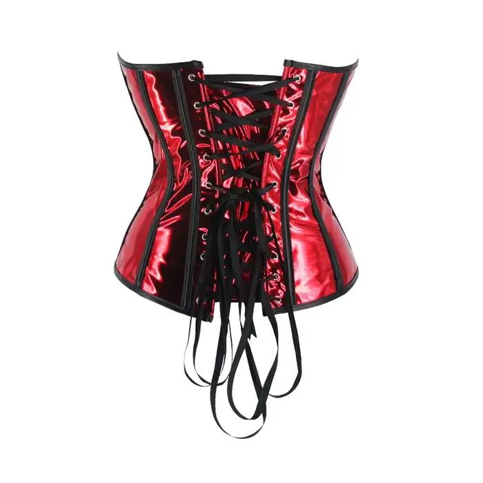 Steampunk Top Corset Argent PU Cuir À Lacets Surbuste Bustier pour Femmes Gothique Clubwear Sexy Taille Body Shapewear Corselet