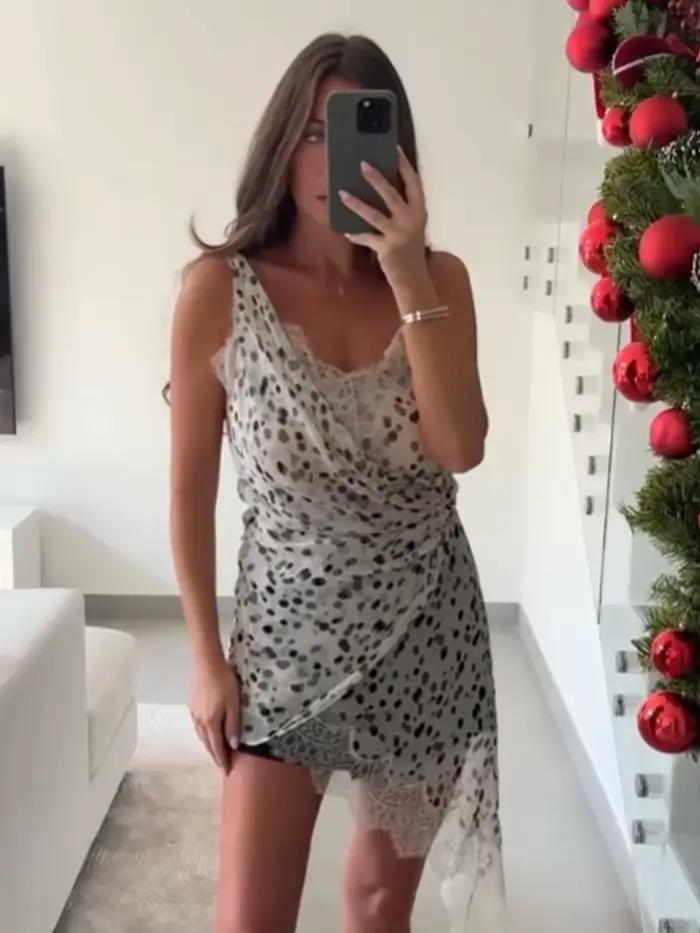 HH femmes été nouvelle mode à pois Lingerie Sexy haut dos nu femme élégante dentelle ourlet asymétrique plissé