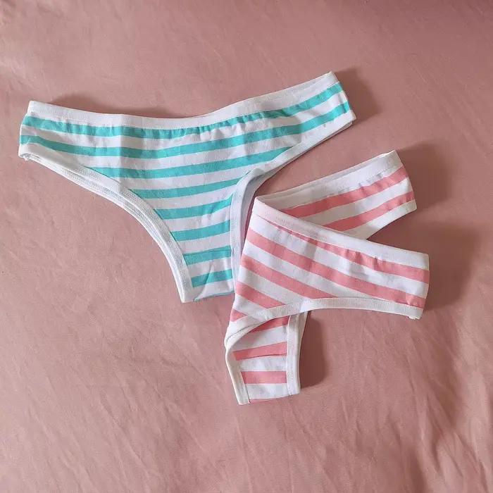 Sexy mignon fille femmes bleu et rose rayure culotte string t-back sous-vêtements