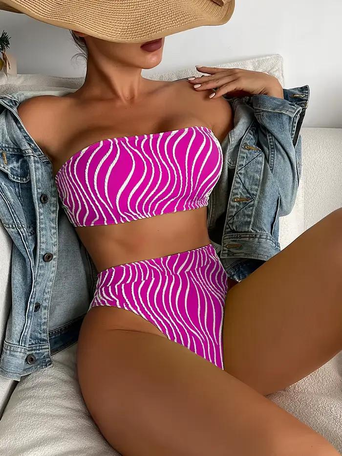 Bikini bandeau sexy 2026 pour femme, maillot de bain deux pièces, ensemble de bikinis taille haute, tenue de plage estivale