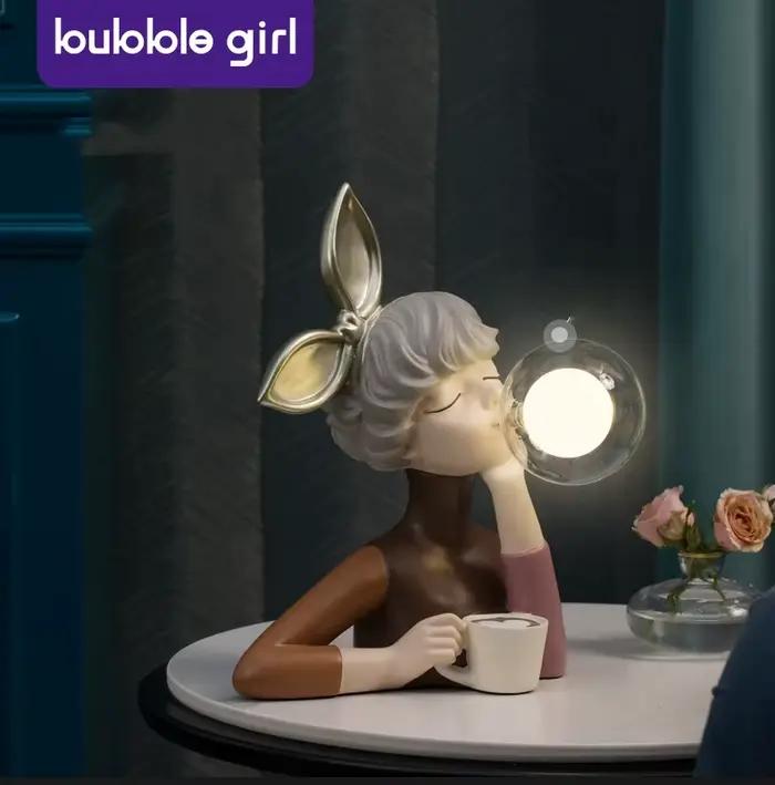 Statue en résine Bubble Girl, ornements pour la maison, la table, la lampe de chevet, statues pour la chambre d'enfant, décoration de veilleuse, cadeau d'anniversaire pour filles