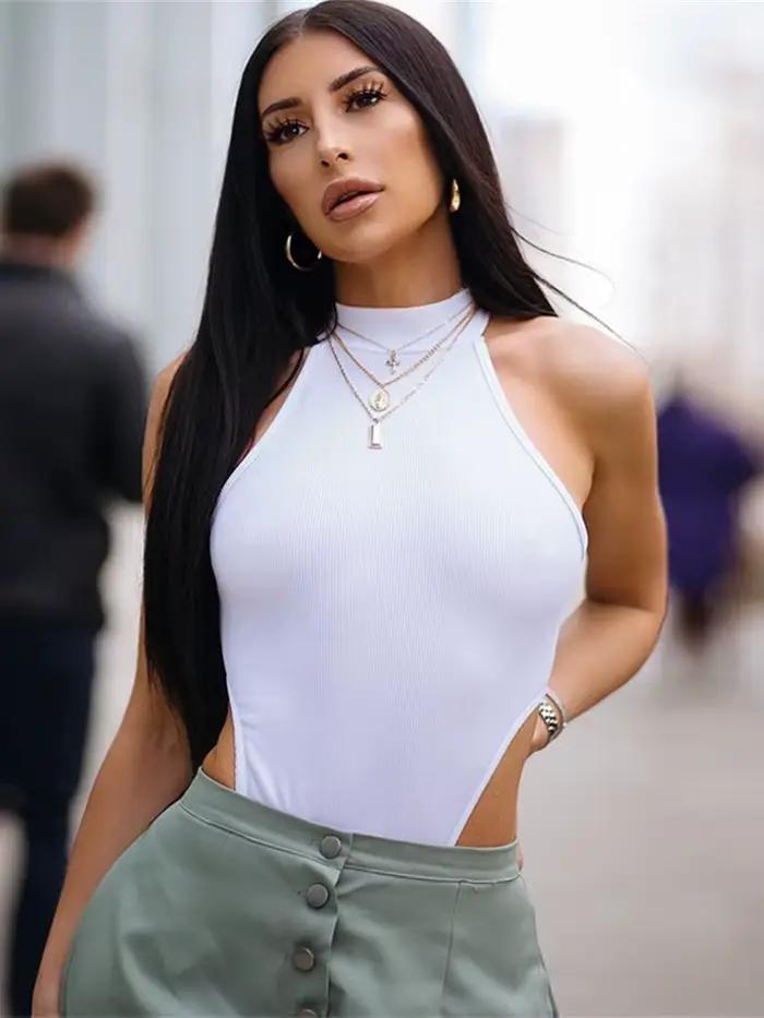 Body de couleur unie, Lingerie montée sur le cou