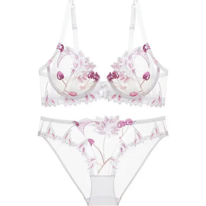 Soutien-gorge de luxe sexy en dentelle brodée cerise
