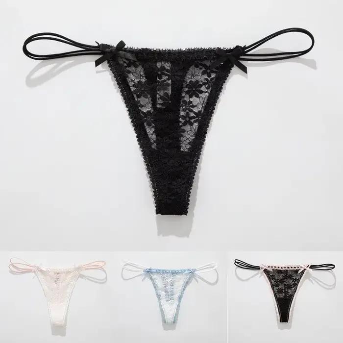 Culotte taille basse en dentelle avec nœud