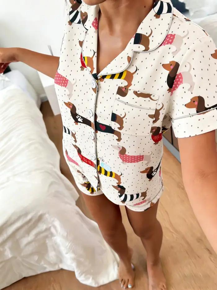 Pyjama femme 2 pièces avec cardigan à revers et short à manches courtes