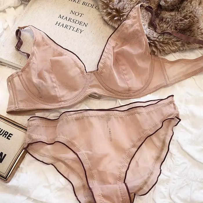 Soutien-gorge minimiseur grande taille à armatures Style français Triangle tasse Push Up Sexy maille ensemble de
