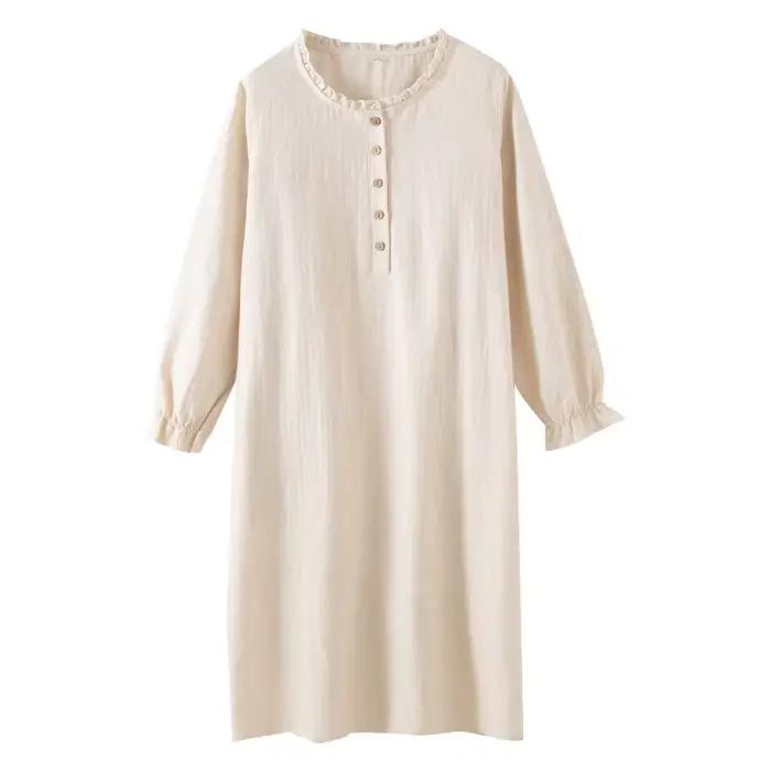 2025 Chemise de nuit simple en coton et lin pour femmes