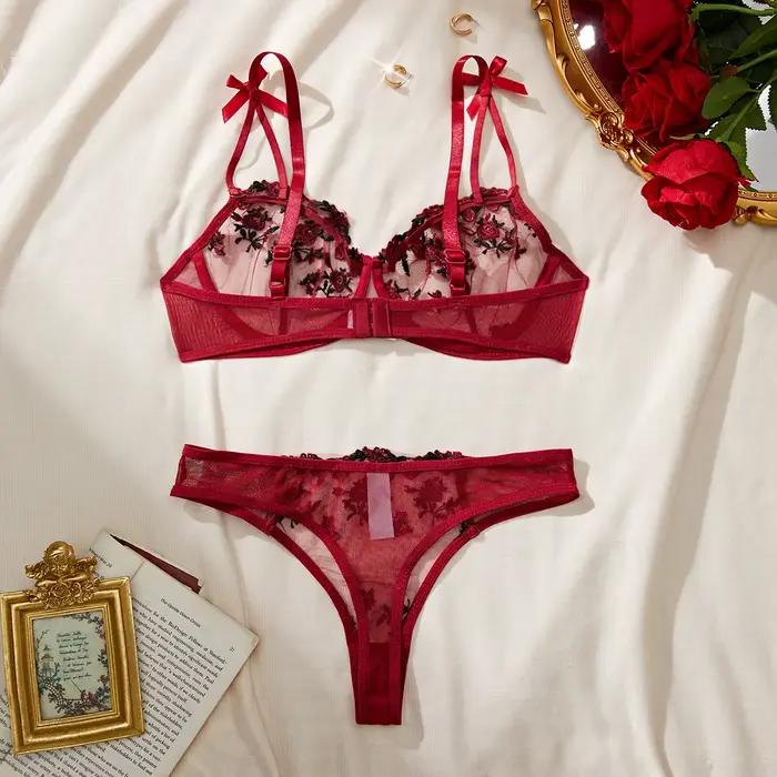 Lingerie érotique femme soutien-gorge et slip femmes Floral broderie ensemble de sous-vêtements Sexy dentelle