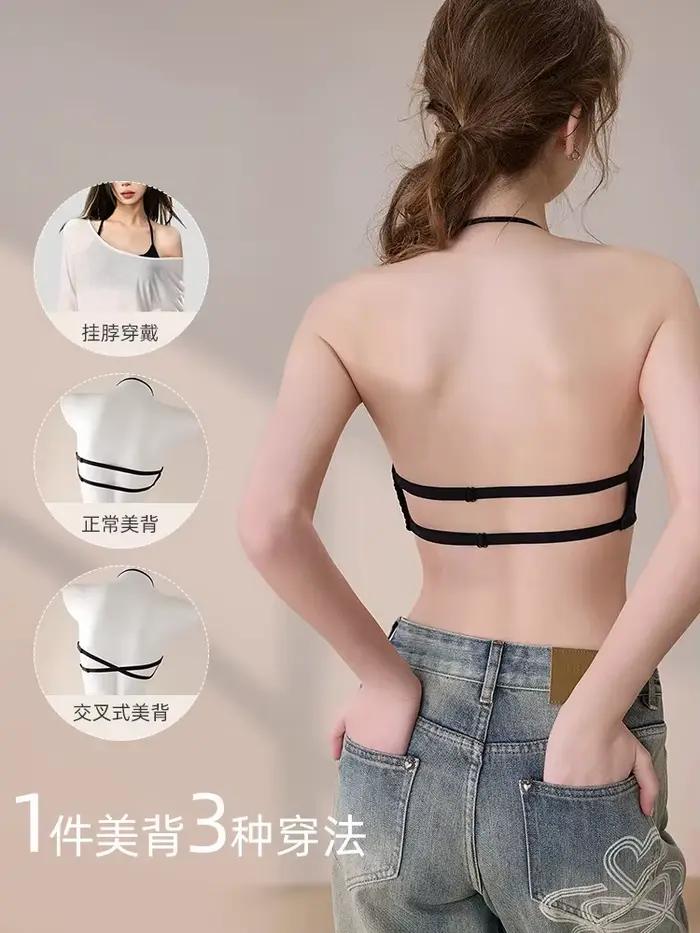 Soutien-gorge convertible rétro à col licou, adhésif, dos nu, sans bretelles, ajustement confortable, soutien-gorge en Satin léger pour petit buste AU S-XL MOYISU AB