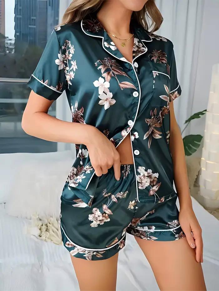 Pyjama pour femmes, ensemble de vêtements de détente imprimés floraux élégants