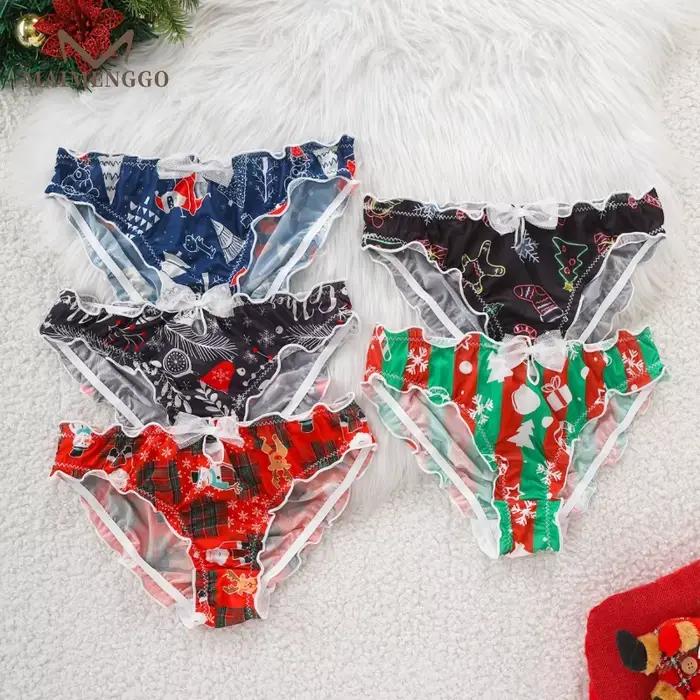 Sous-vêtements de noël pour femmes, gothique, sexy, imprimé graffiti, sans couture, pantalon en soie glacée, respirant, string pour filles