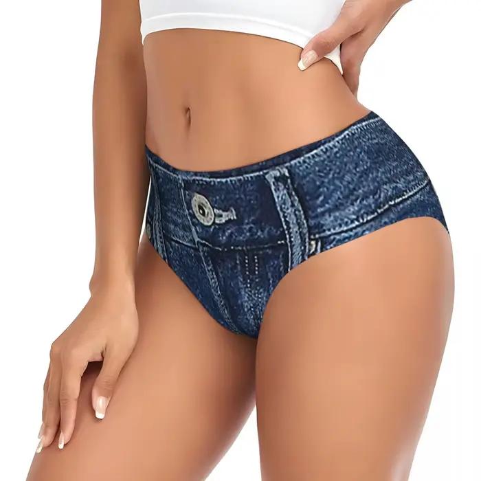 Personnalisé bleu Denim classique jean Texture culottes slips femmes confort