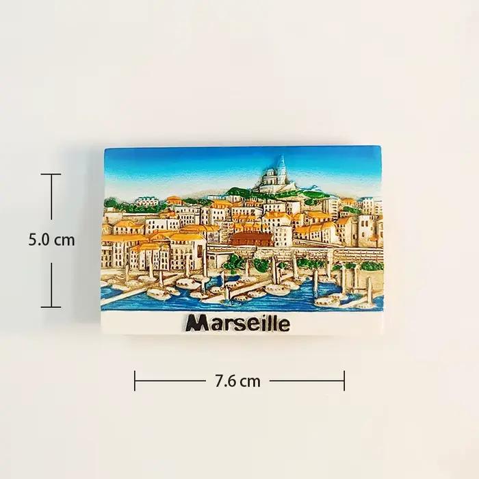France,Mercedes ,Marseille Vieux Port,3D stéréoscopique, Souvenirs de tourisme, Peinture en résine, Décoration de la maison, Aimants de réfrigérateur
