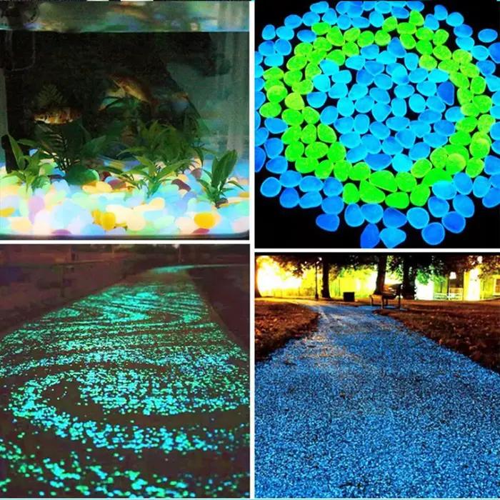 Pierres lumineuses fluorescentes, gravier qui brille dans la nuit, décoration de cour, pavage de jardin, pelouse en pot, ornement d'aquarium