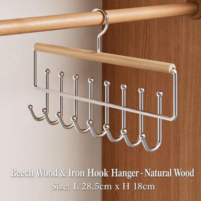 Cintre multifonctionnel en bois massif avec crochets métalliques, organisateur de penderie à double rangée pour lingerie