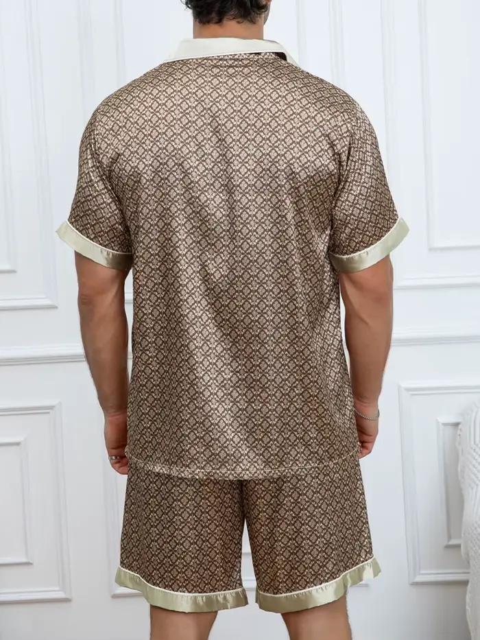 Ensemble pyjama imprimé à carreaux pour hommes, haut à revers à manches courtes et Short élastique, confortable, parfait pour les vêtements de nuit d'été, vêtements de détente