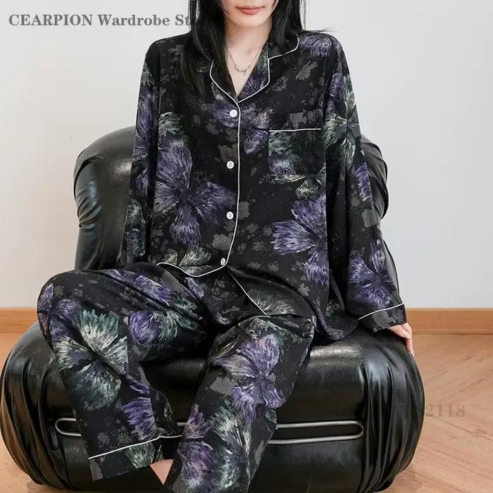 Printemps automne nouveau ensemble de pyjamas rétro imprimé vêtements de maison