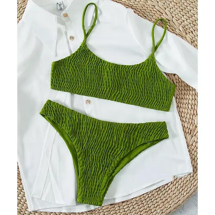 Sexy Triangle maillot de bain pour femmes Vintage plissé jarretelle Push Up Bikini été 2025 nouveau Simple maillots