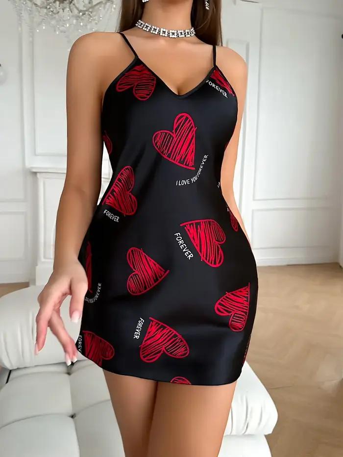 Léon's Day-Robe de Nuit en Satin Rouge pour Femme