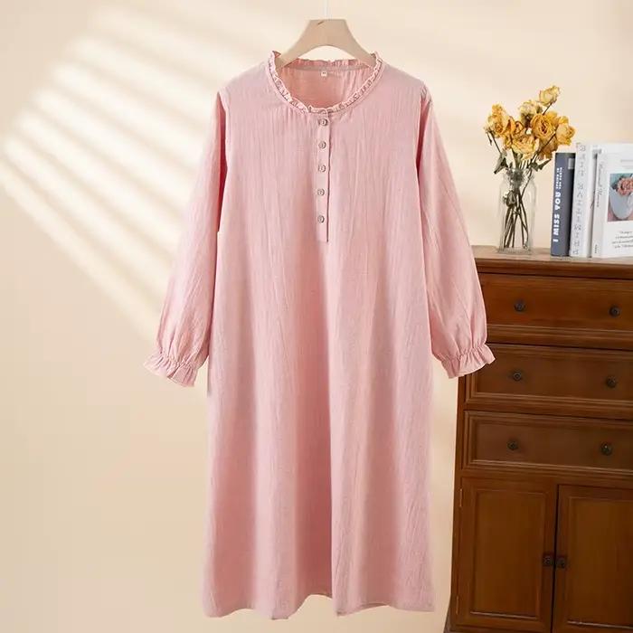 2025 Chemise de nuit simple en coton et lin pour femmes