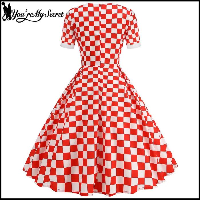 [You're My Secret] Robe Rockabilly des années 50 et 60 pour femmes, robe vintage à carreaux rouges et blancs, robe Hepburn Pin-up Swing, vêtements d'été
