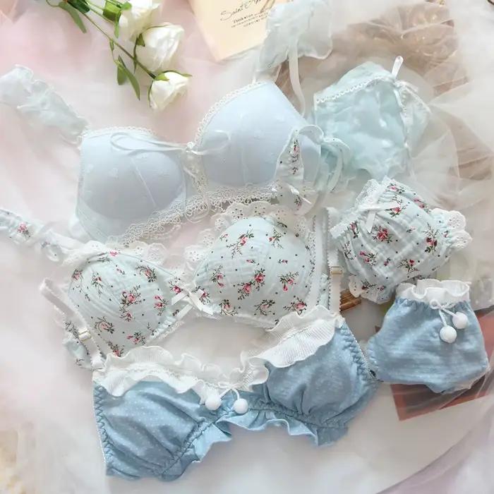Collection de soutiens-gorge bleus frais d'été, ensemble de sous-vêtements pour étudiantes japonaises Lolita, sous-vêtements doux et mignons, petits ensembles de soutien-gorge et de culottes