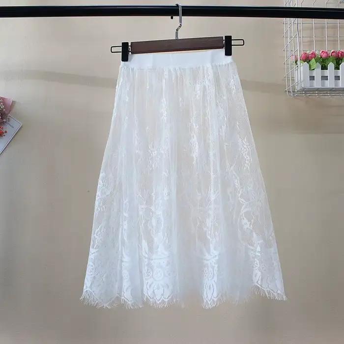 Jupe en dentelle REGRTEDARLING féminine et décontractée pour les femmes, style crayon, polyester tricoté, blanc ou noir, idéale pour les soirées estivales et les journées de travail