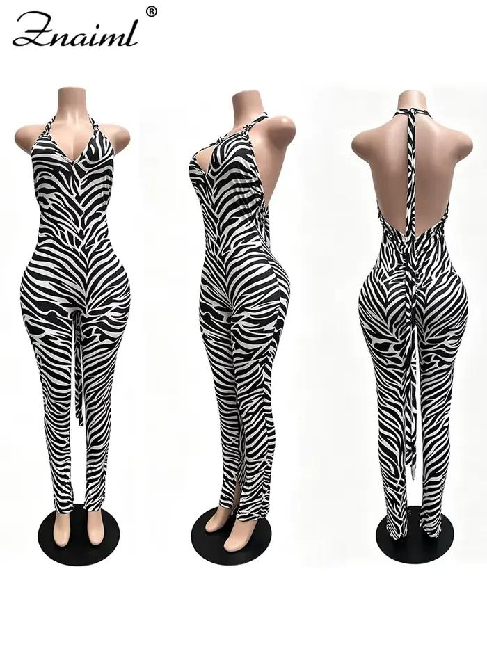 Combinaison sexy Znaiml à col halter et dos nu pour femme