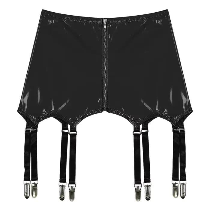 Porte-jarretelles en cuir verni pour femme avec clips en métal