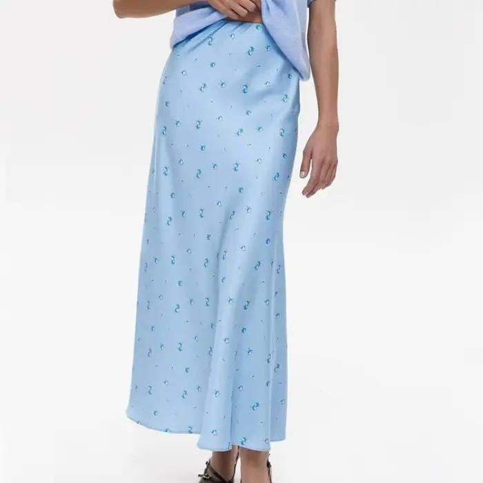 Jupe moulante en Satin imprimé Floral pour femmes, élégante, Y2K, taille haute, Slim, longue, sirène, pour le travail, le bureau, queue de poisson