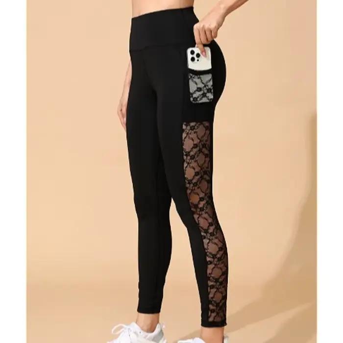 Leggings de sport en dentelle pour femme, sculptants, taille haute, effet push-up fessier, vêtements de course amincissants