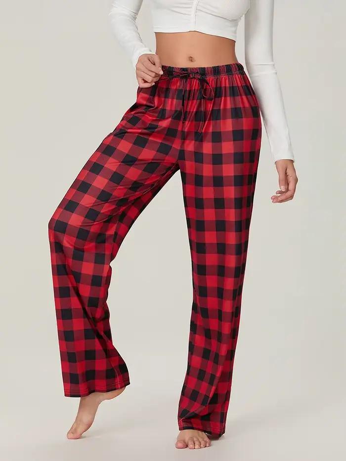 Bas de pyjama à carreaux rouges pour femmes, avec poches, cordon de serrage, pantalon de nuit, ample, extensible, vêtements de nuit